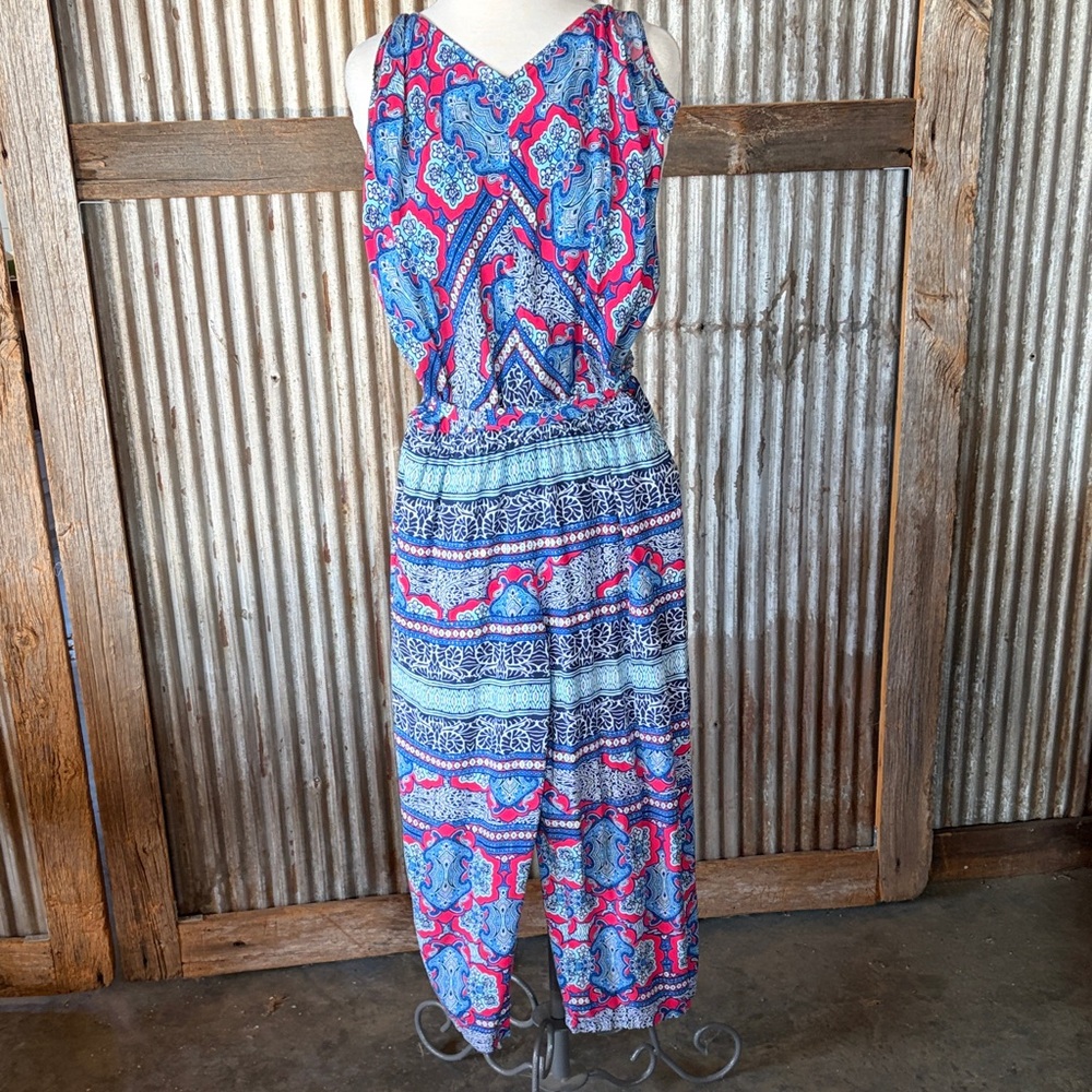 Tommy Bahama Blue and Red Paisley Jumpsuit